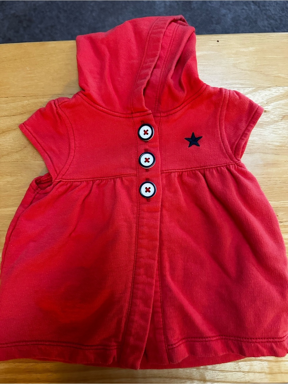 Carter's Coral Red Hooded Baby Dress with Star Button Detail